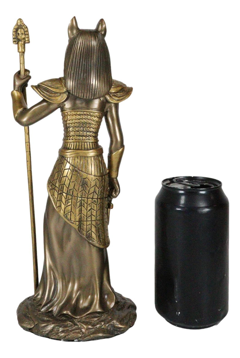 Egyptian Goddess Bastet Cat With Spear Statue 11"H Ubasti Goddess Of Protection