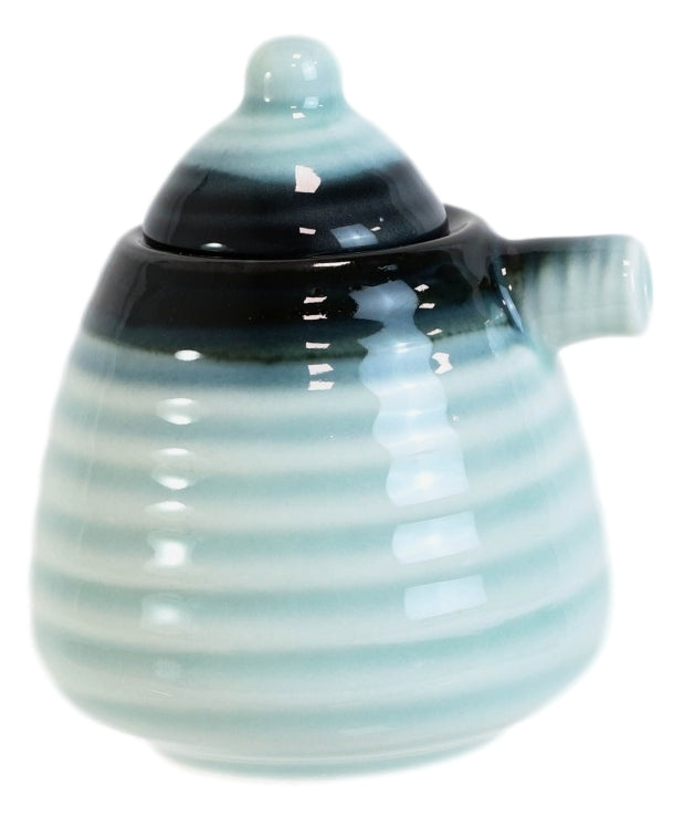 Ocean Blue Ceramic Soy Ponzu Sauce Vinegar Or Oil Dispensers Holder With Lid