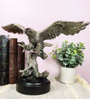 Large Majestic Electroplated Pewter Silver Bald Eagle Catching Prey Statue