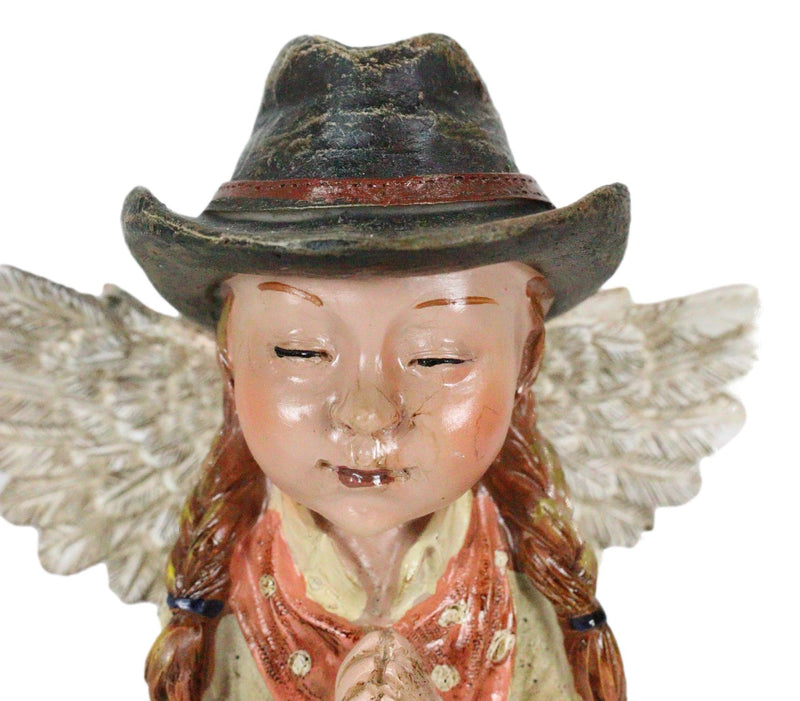 Rustic Western Cowgirl Angel Wearing Hat And Jean Praying On Her Knees Figurine