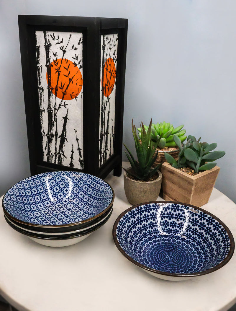 Ebros Made In Japan 4 Piece Geometry Ceramic Dining Rice Meal Soup Bowls 5.5"Diameter