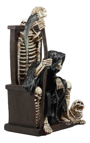 Ebros The Dark Lord Grim Reaper Seated On Skeletons And Skulls Throne Statue 11"Tall