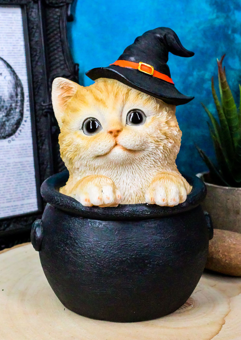 Ebros Witching Hour Halloween Tabby Cat With Witch Hat In Black Cauldr ...