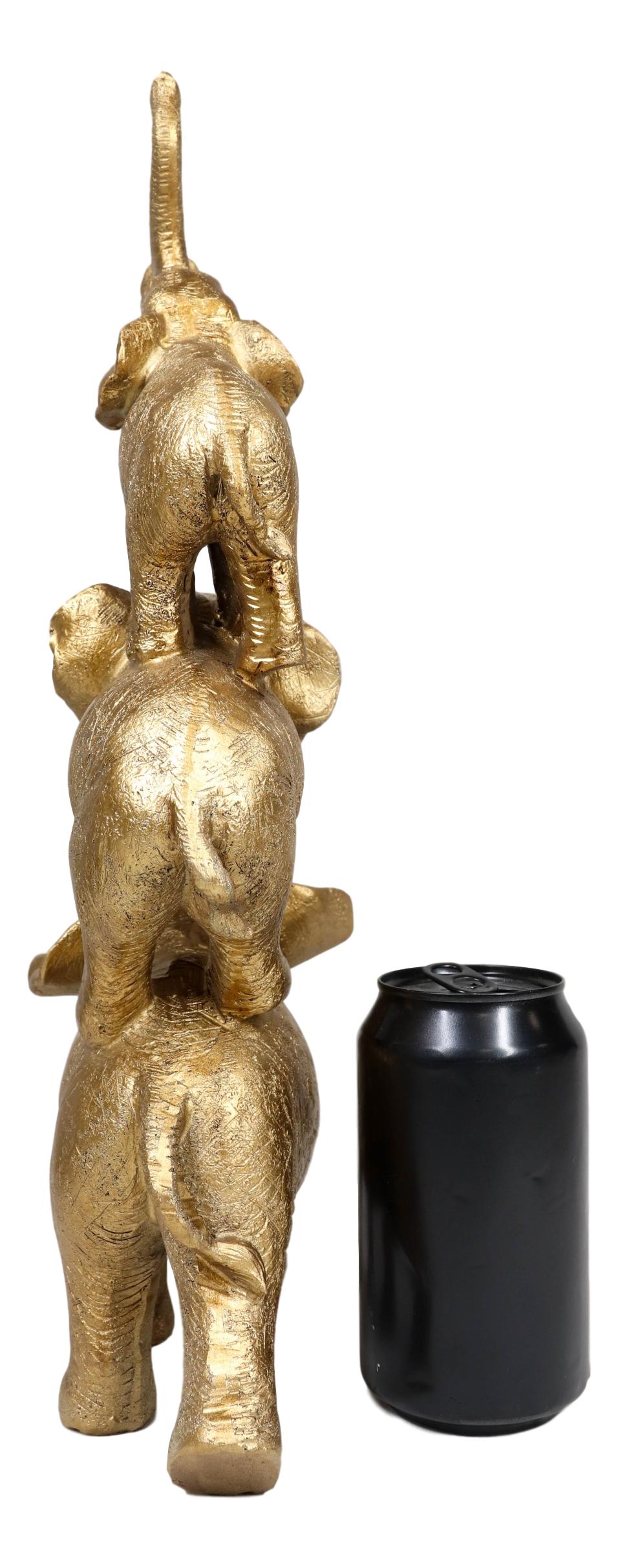 Golden Stacked Balancing Acrobatic Circus African Elephants Family Statue 15"H - Ebros Gift