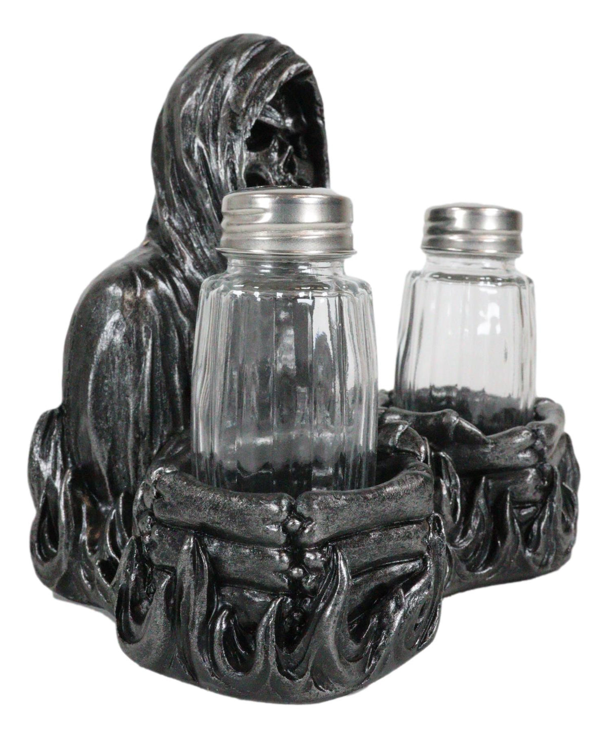 Soul Garnish Sitting Grim Reaper Skeleton Salt and Pepper Shakers Holder Set