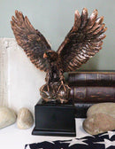 Aerial Majestic Bald Eagle On Rock Ledge Stretching Out Wings Figurine With Base