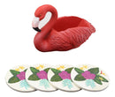 Ebros Gift Tropical Birds of Paradise Roosting Pink Flamingo Display Holder Coaster Set with 4 Rounded Colorful Floral Coasters 7" Wide