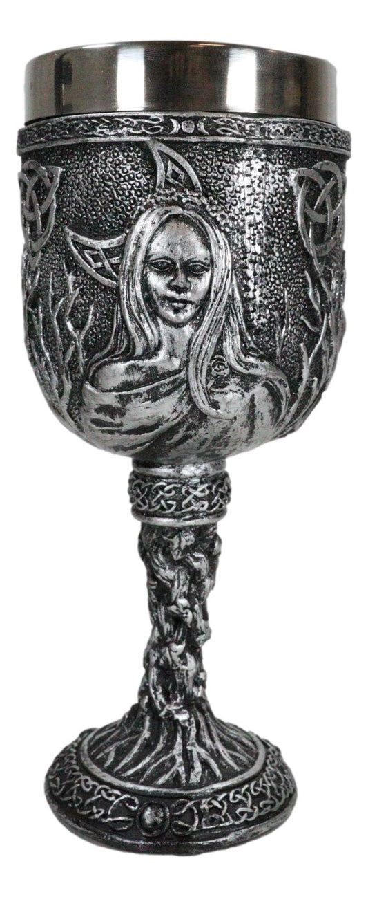 Triple Goddess Maiden Mother Crone Witchcraft Wine Drink Goblet Chalice 5oz - Ebros Gift