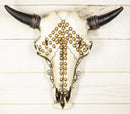 Western Bejeweled Bull Bison Cow Skull W/ Gold Beads Up Arrow Wall Decor Plaque