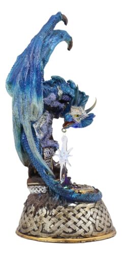 Midnight Armored Dragon On Celtic Knot Pedestal Figurine With LED Crystal Light