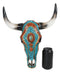 Southwest Steer Cow Skull With Turquoise Gold And Red Teardrop Gems Wall Decor