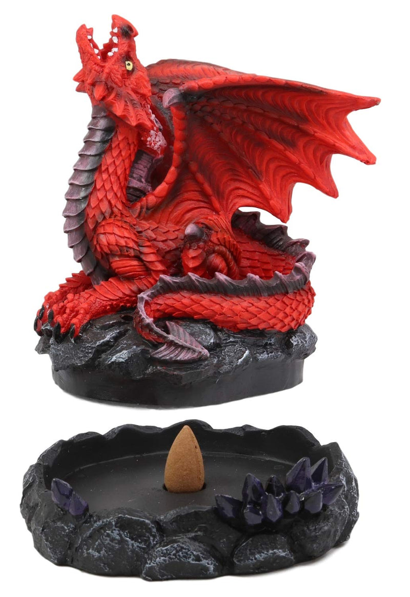 Ebros Smoke Fire Breathing Smaug Red Dragon Backflow Incense Cone Burner Statue Decor