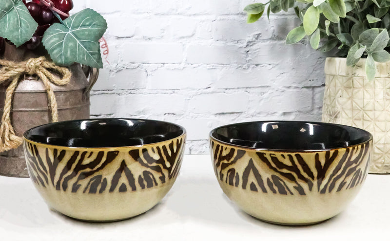 Pack Of 2 Safari Savanna Jungle Tiger Print Abstract Soup Cereal Bowls 20oz