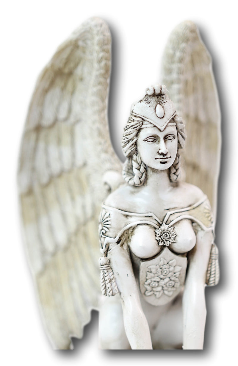 Ancient Greek Greco Roman Guardian Winged Lion Female Sphinx Resin Statue 8"H