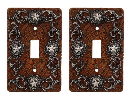 Set of 2 Western Stars With Lace Scroll Art Wall Single Toggle Switch Plates