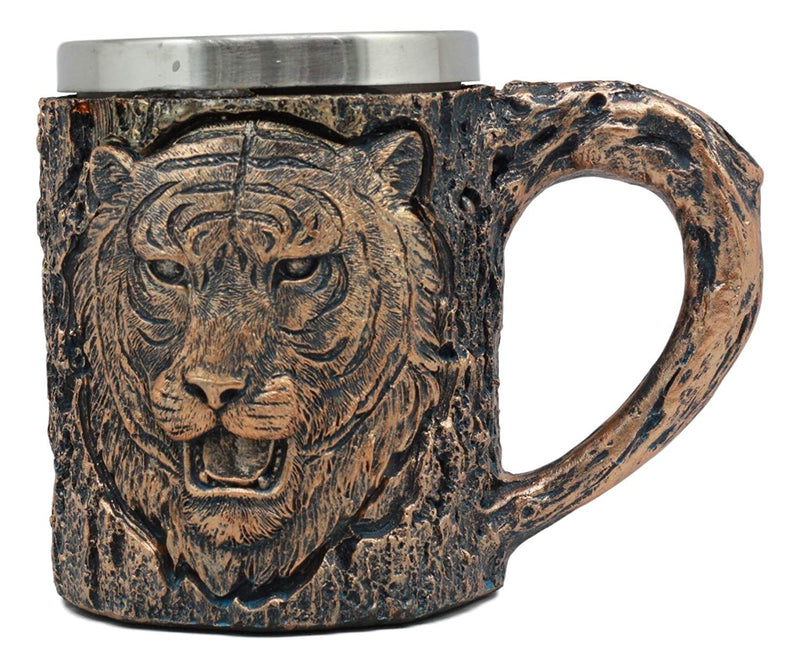 Ebros Bengal Tiger Coffee Mug Textured With Rustic Tree Bark Design 12oz