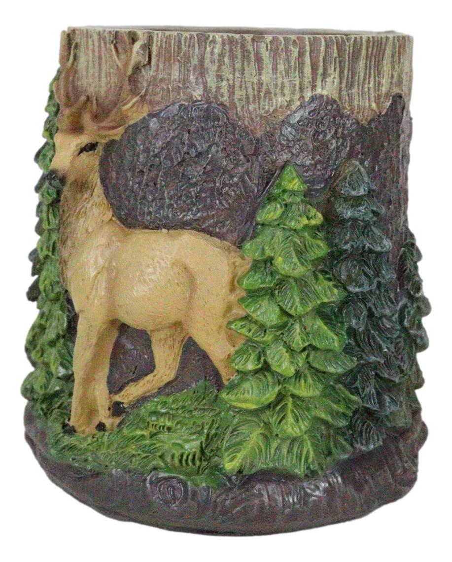 Rustic Western Buck Stag Deer By Green Forest Trees Stationery Pen Brush Holder