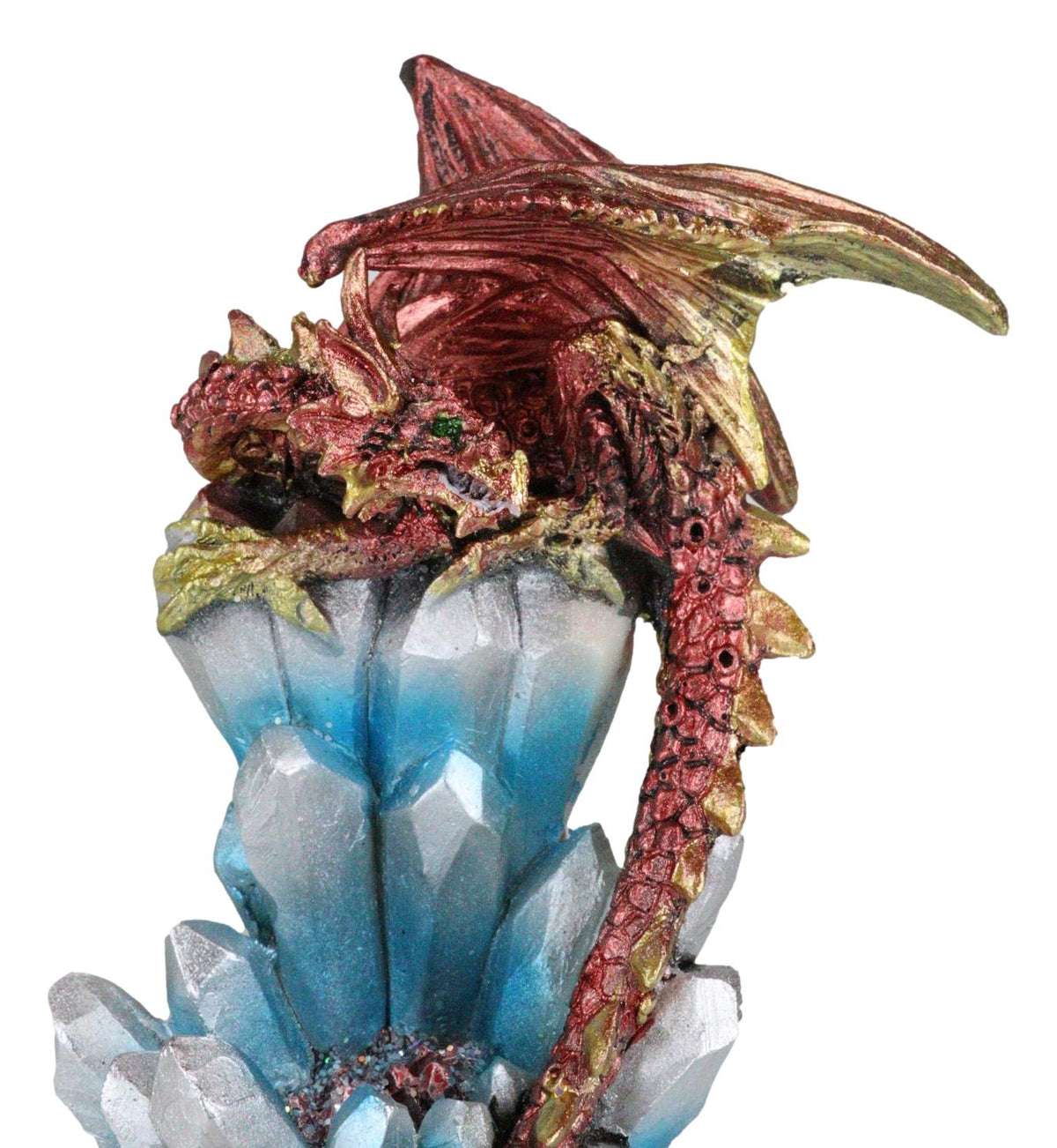 Red And Gold Cosmic Dragon On Blue Crystal Stalactite Rock LED Light Statue