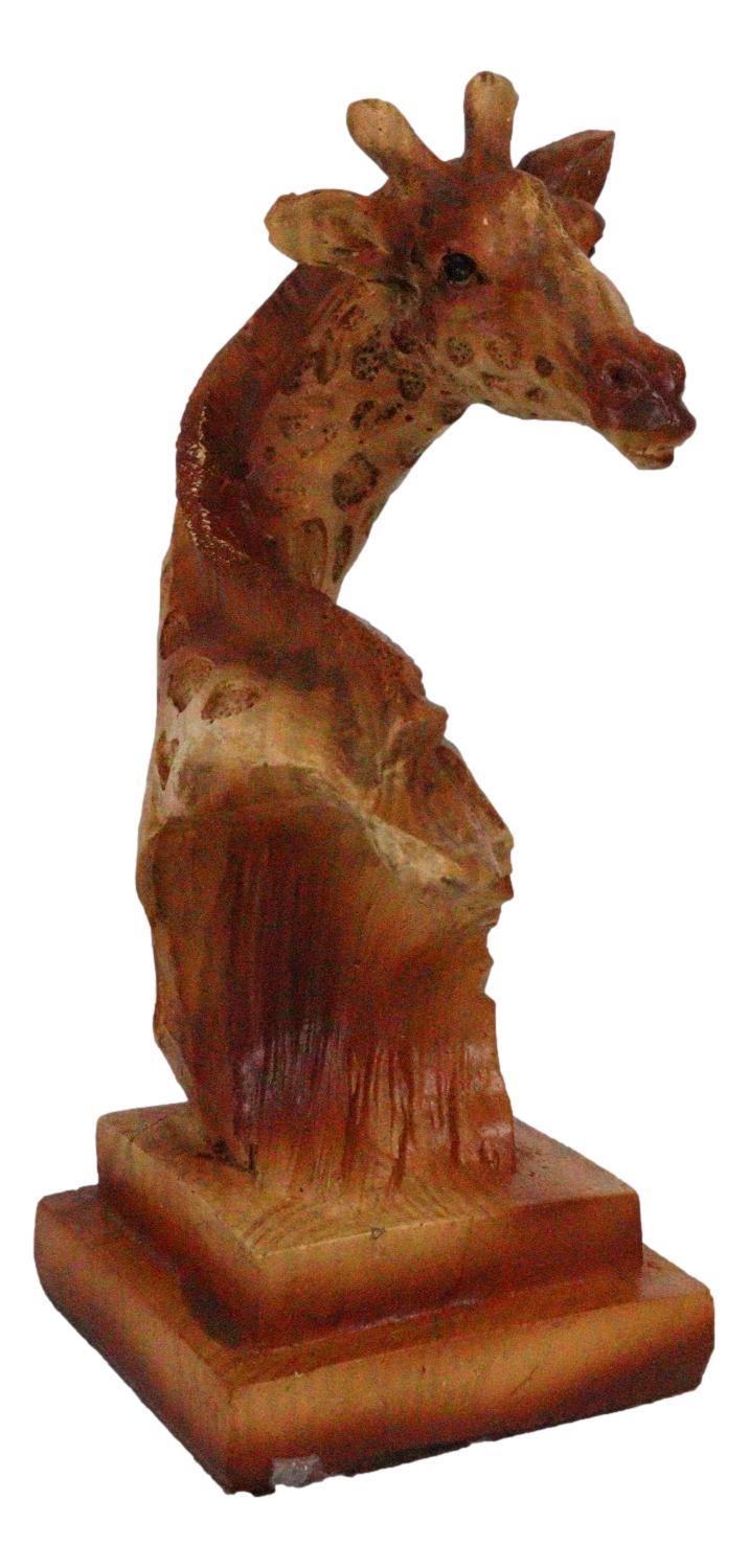 Wild Safari Savannah Giraffe Bust Figurine In Faux Wood Cutout Carving Finish