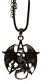 Gothic Red Pentagram Star Dragon Pendant Pewter Necklace Fantasy Mythical Legend