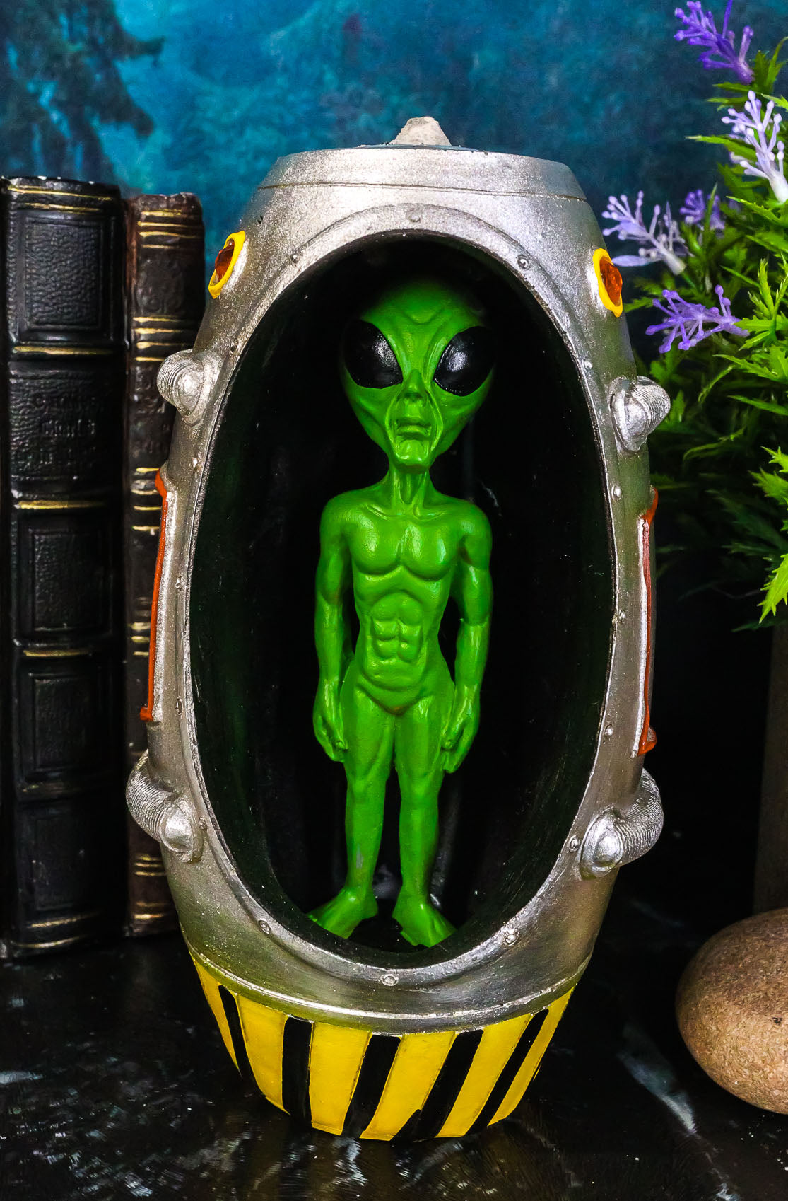UFO Green Alien In Spaceship Capsule Backflow Incense Burner With LED Lights