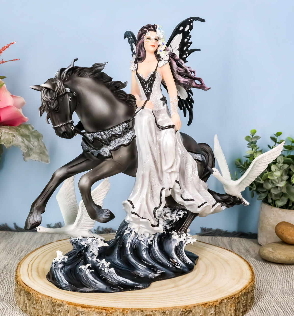 Nene Thomas Lamentation of Swans Masquerade Fairy Riding On Black Horse Statue