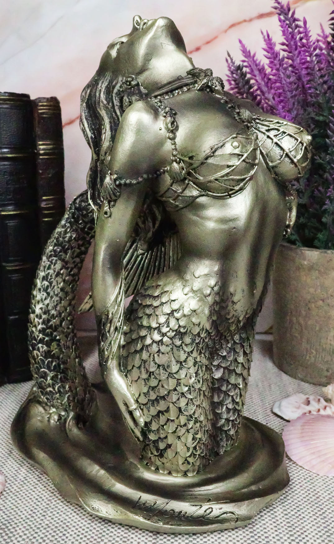 Nautical Seductive Siren of The Seas Nude Mermaid Rising Out Of Waters Figurine