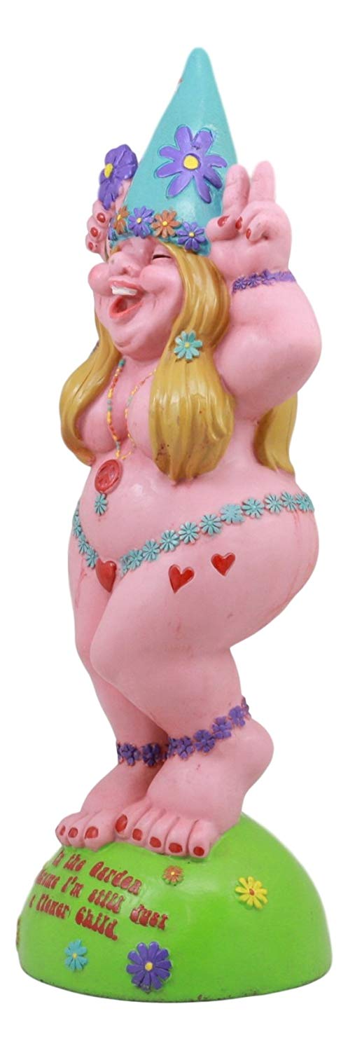 Ebros Summer Of Love Flower Child Hippie Lady Gnome Statue Peace Lovin Mrs Gnome