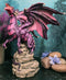 Fantasy Magenta Striped Behemoth Dragon Roaring On Volcanic Rock Mountain Statue