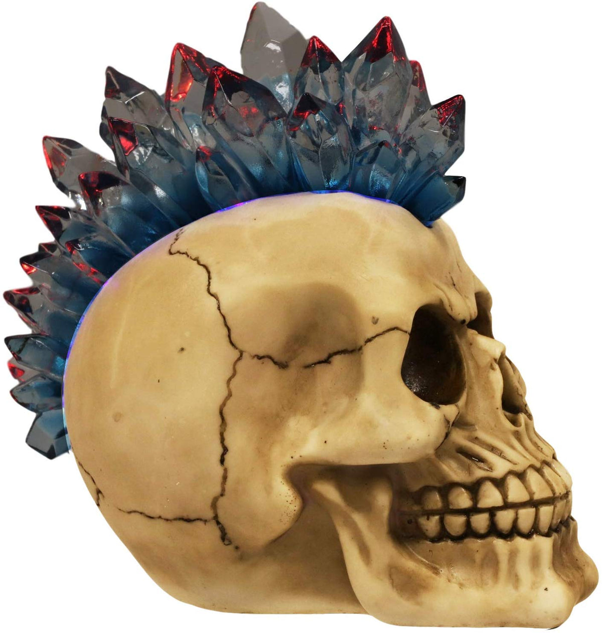 Ebros Colorful LED Light Mohawk Crystal Hair Cranium Skull Figurine 7" Long