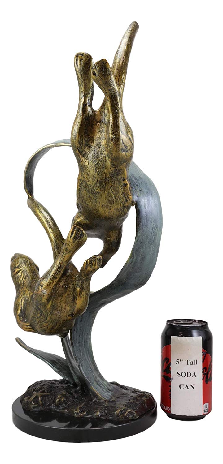 Ebros Solid Brass Large Nautical Pacific Ocean 2 Sea Otters Swimming By Giant Seaweeds Kelp Forest Statue On Marble Base 19"Tall Museum Gallery Quality Marine Weasel Otter Figurine Coastal Decorative