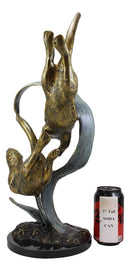 Ebros Solid Brass Large Nautical Pacific Ocean 2 Sea Otters Swimming By Giant Seaweeds Kelp Forest Statue On Marble Base 19"Tall Museum Gallery Quality Marine Weasel Otter Figurine Coastal Decorative