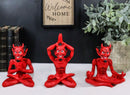 Set of 3 Red Demon Imp Devils in Yoga Lotus Meditation Poses Figurines