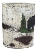 Ebros Rustic Black Bear in Pine Trees Forest Birch Finish Trash Waste Bin Decor