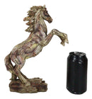 Rustic Western Rearing Prancing Horse in Faux Wooden Carving Resin Figurine