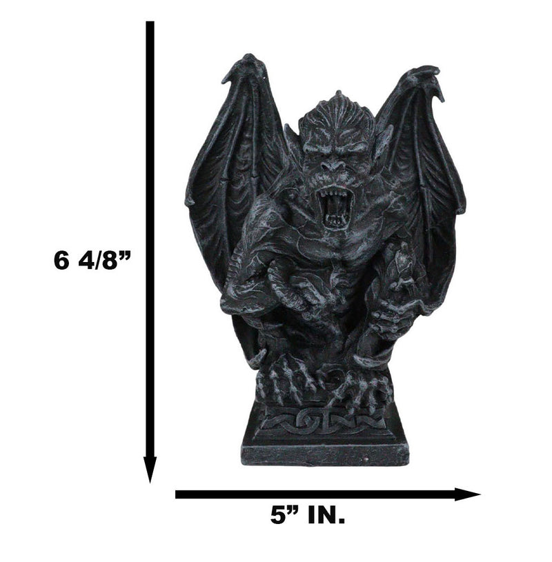 Gothic Winged King Kong Ape Man Gargoyle Perching On Celtic Pedestal Figurine