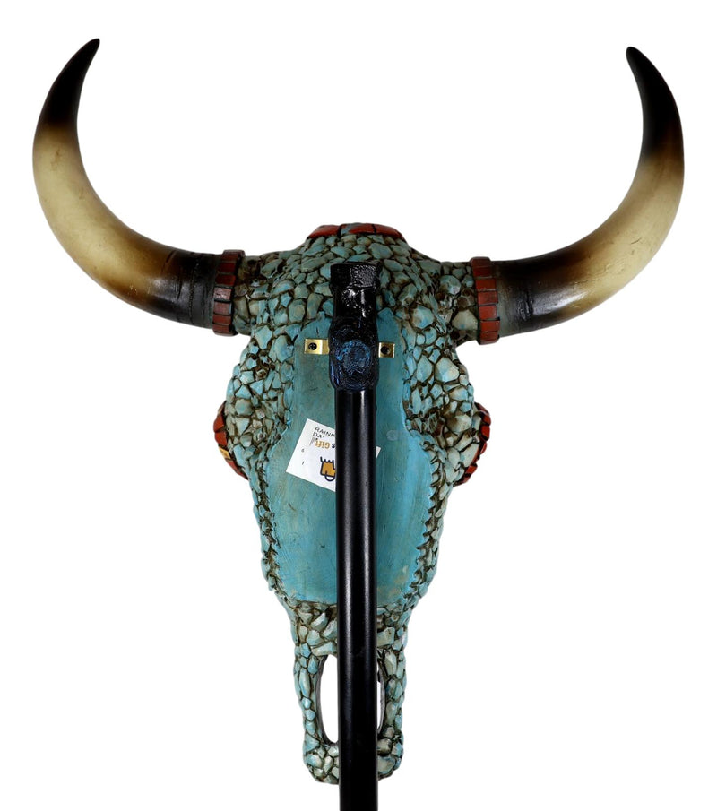 Large Western Steer Cow Skull With Mosaic Turquoise Stones And Beads Wall Decor