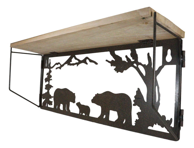 Forest Rustic Western Black Bear Family Metal Cutout Art Wall Hanging Wood Shelf