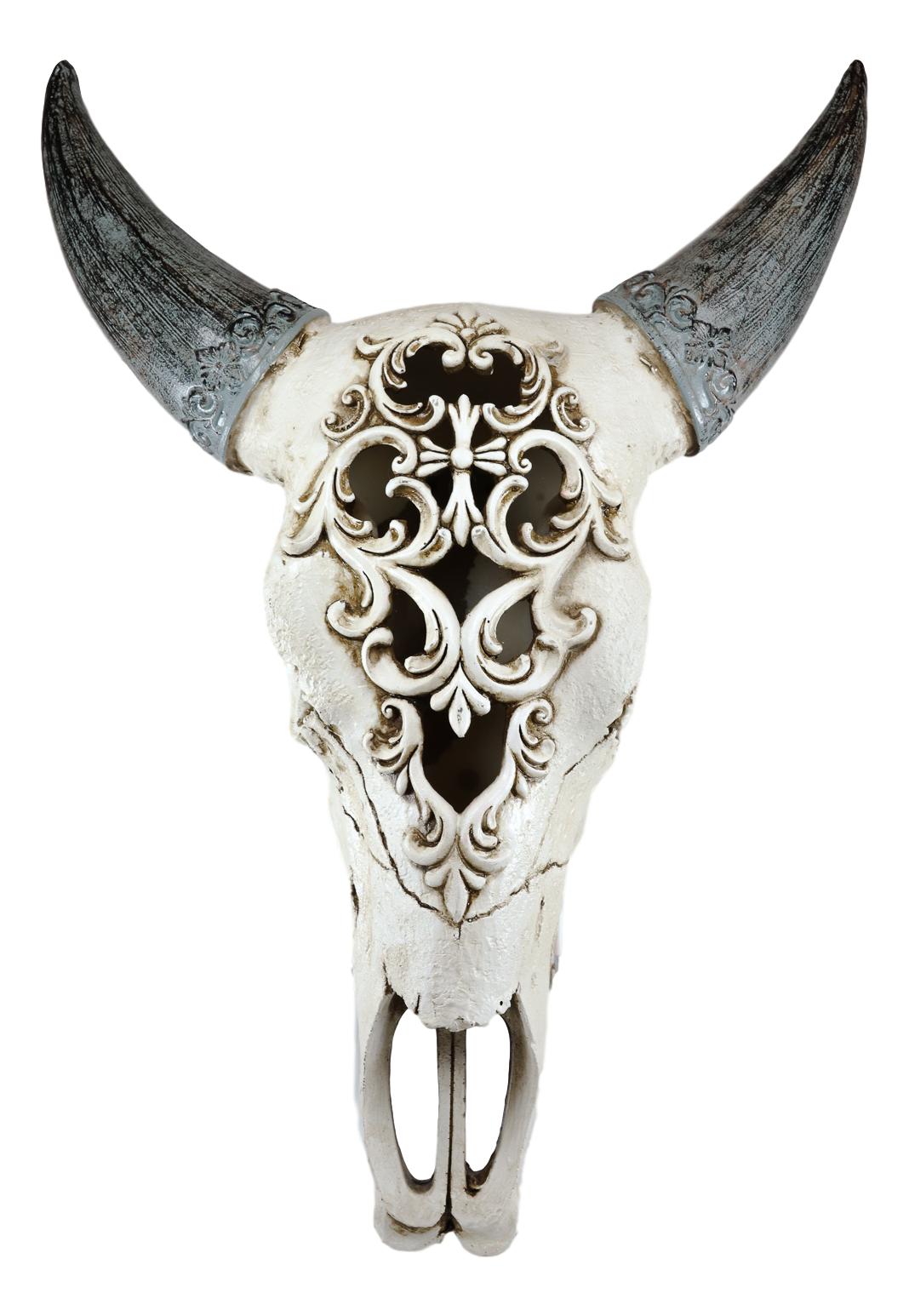 Ebros Large American Buffalo Bison Tooled Floral Lace Filigree Skull Wall Decor