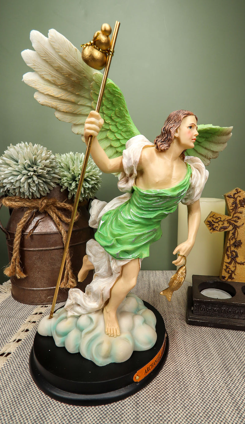 Ebros Saint Raphael with Healing Staff Statue 10.25" H with Brass Name Plate