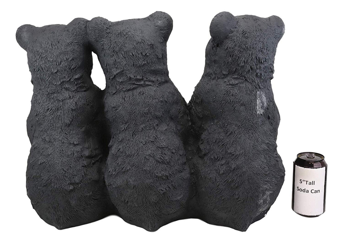 Large Rustic Forest 3 Black Brother Bear Cubs Holding Welcome Sign Statue Decor - Ebros Gift