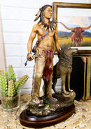 Southwestern Tribal Indian Warrior Chief With Gray Wolf Collectible Figurine