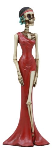 Ebros Day of The Dead Elegant Skeleton Lady in Red Gown Statue 8" H for Dias De Muertos Or Halloween Decor Figurine As Decorations of Skulls, Skeletons and Ossuary Sculptures