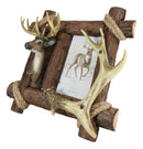 Rustic Buckhorn Stag Deer Trophy Bust And Antlers With Wooden Logs Picture Frame