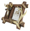 Rustic Buckhorn Stag Deer Trophy Bust And Antlers With Wooden Logs Picture Frame