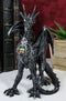 Gothic Fantasy Medieval Ember Crystal Heart Black Dragon Crouching Figurine