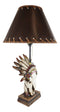 Western Cow Skull with Tribal Indian Chief Feathers Roach Headdress Table Lamp