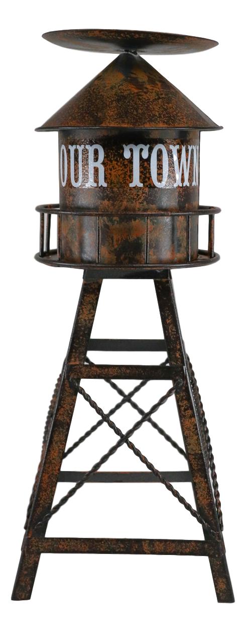 Ebros Vintage Old Fashioned Rustic Metal Water Tank Tower Pillar Candle Holder Stand