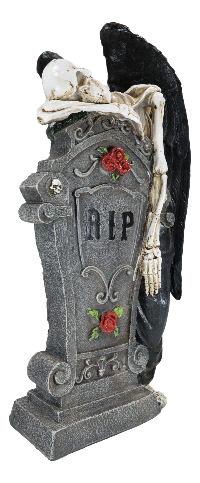 Large Winged Death Angel Grim Reaper Skeleton By Graveyard Tombstone Figurine