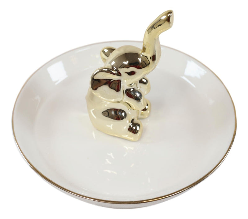 Ebros Gold Plated Elephant Ceramic Jewelry Holder Pachyderm Vanity Ring 5.25"D